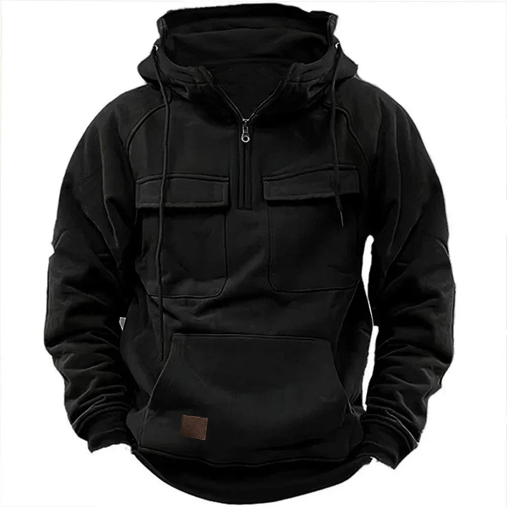 Yerr®| Militaire Half-Zip Pullover met Capuchon Praktische Zakken en Halve Rits