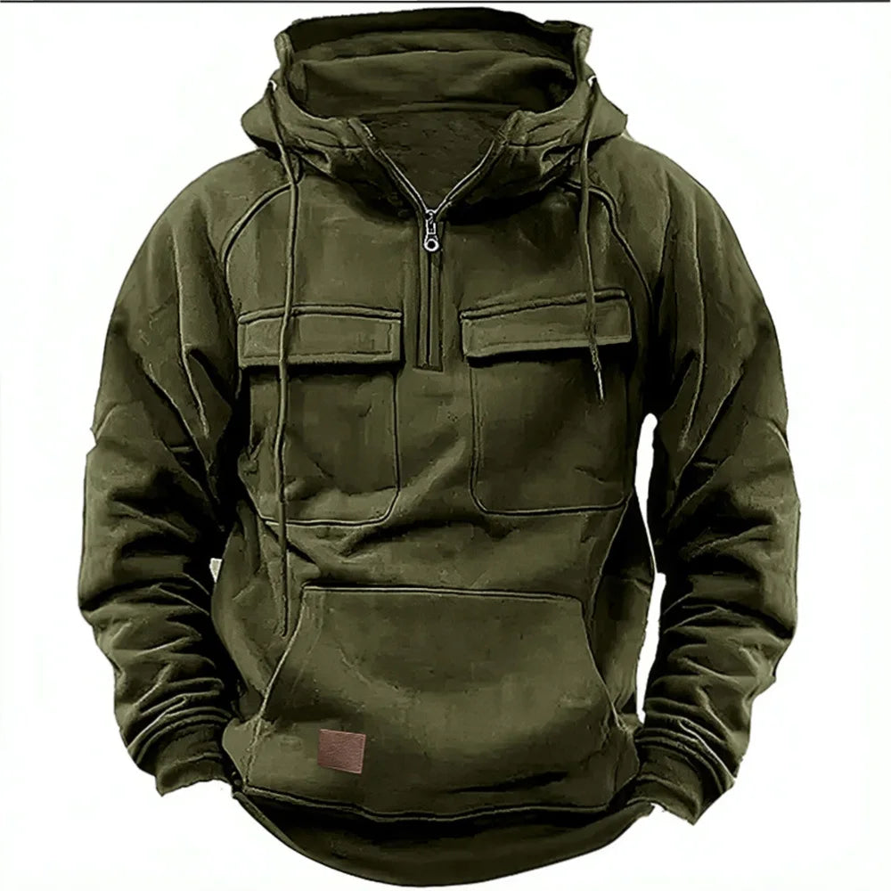 Yerr®| Militaire Half-Zip Pullover met Capuchon Praktische Zakken en Halve Rits