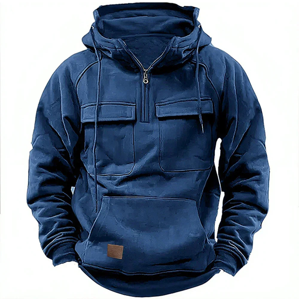 Yerr®| Militaire Half-Zip Pullover met Capuchon Praktische Zakken en Halve Rits