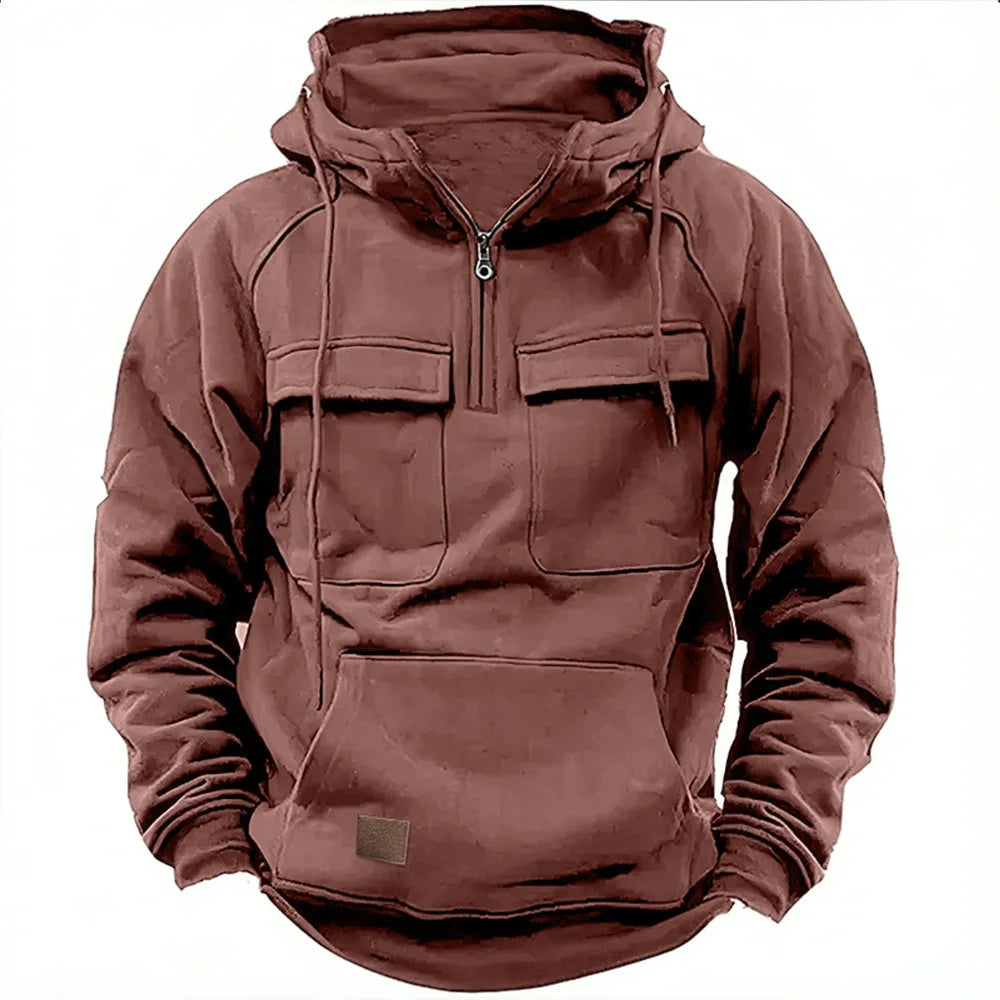 Yerr®| Militaire Half-Zip Pullover met Capuchon Praktische Zakken en Halve Rits