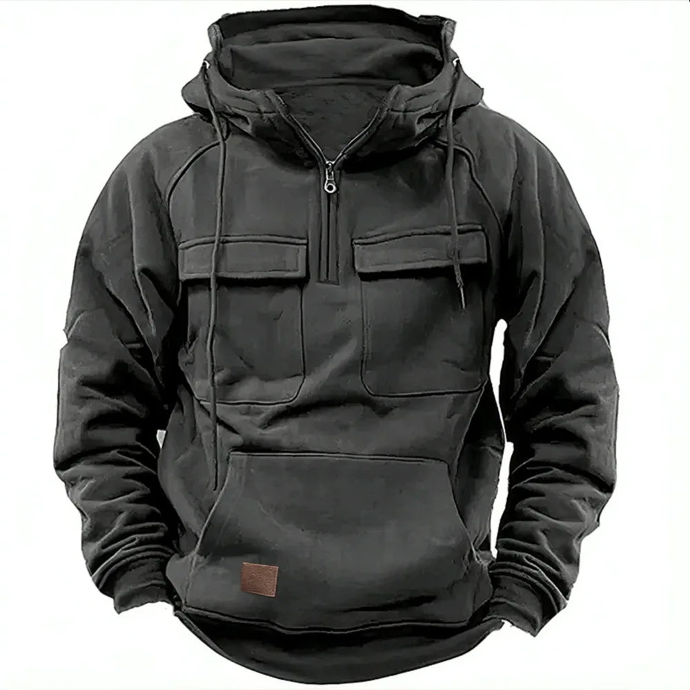 Yerr®| Militaire Half-Zip Pullover met Capuchon Praktische Zakken en Halve Rits