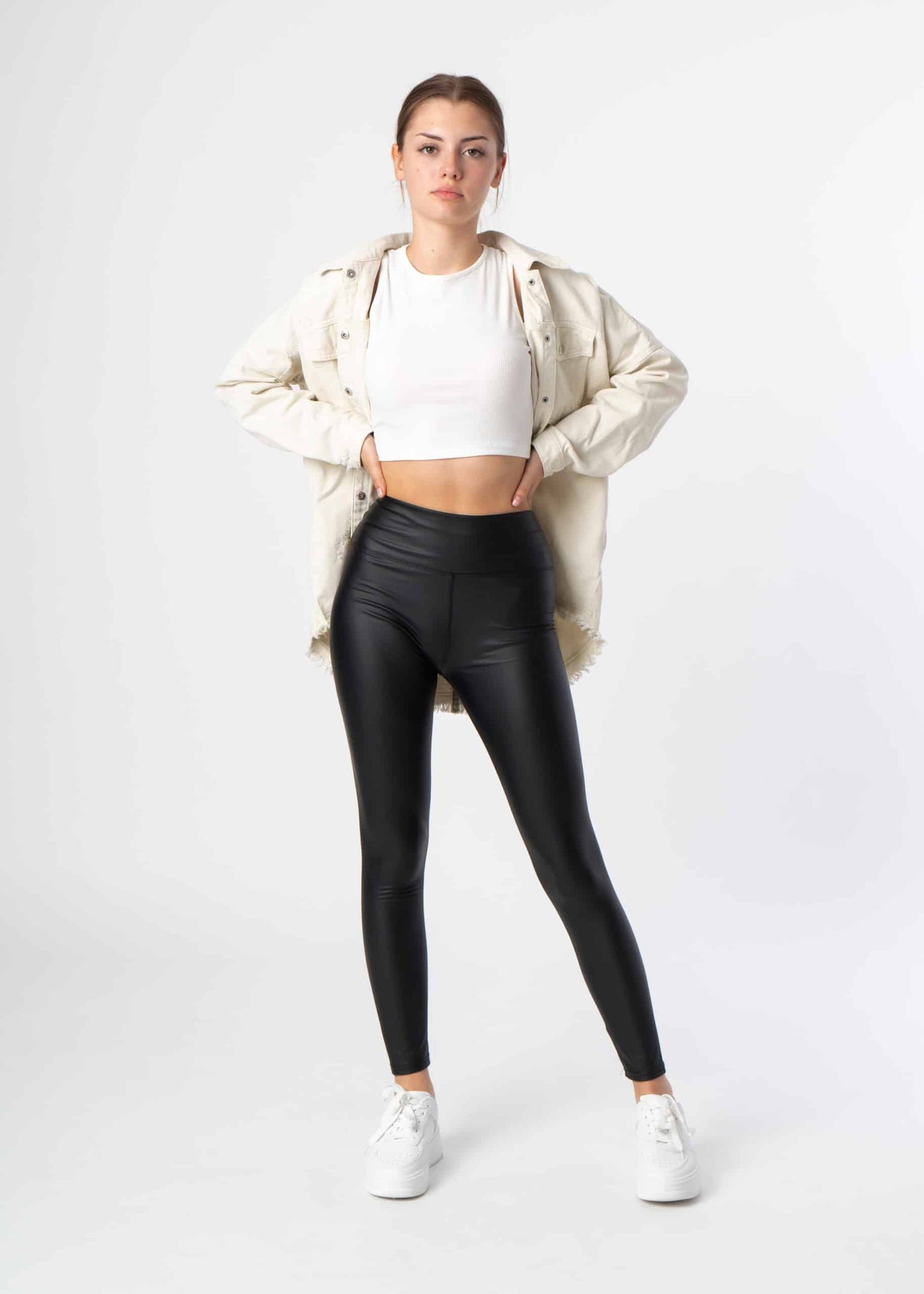 Basic Lederlook Leggings - Zwart