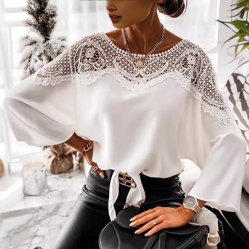Angela | Elegante Effen Top met Kant