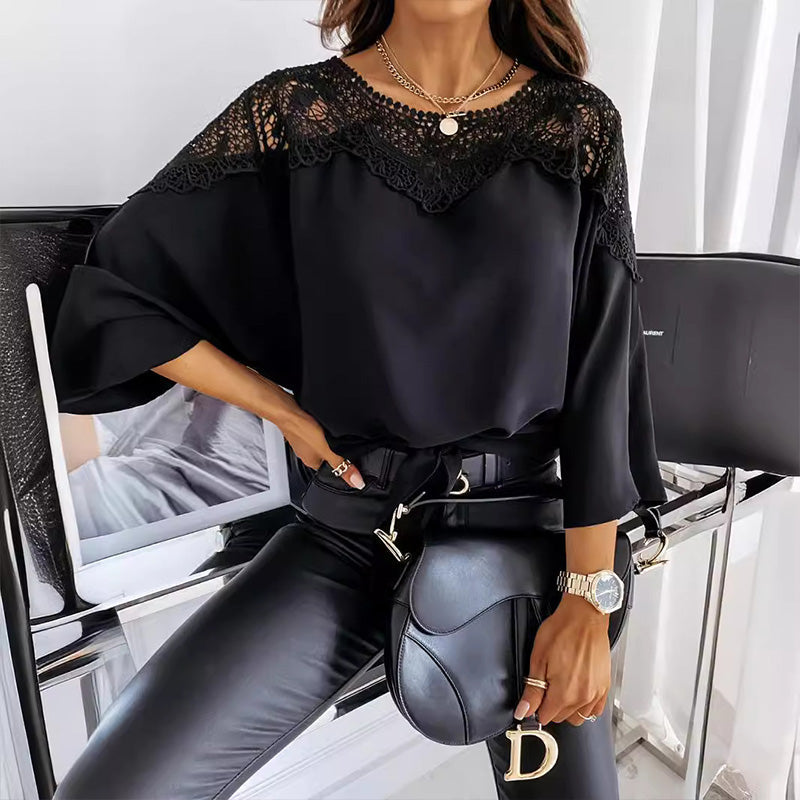 Angela | Elegante Effen Top met Kant