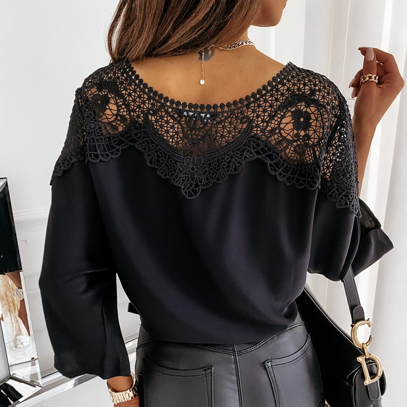 Angela | Elegante Effen Top met Kant