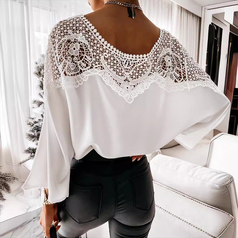 Angela | Elegante Effen Top met Kant