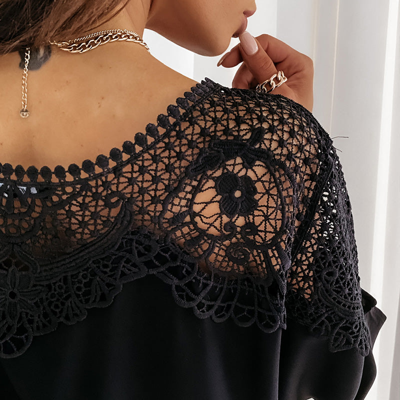 Angela | Elegante Effen Top met Kant